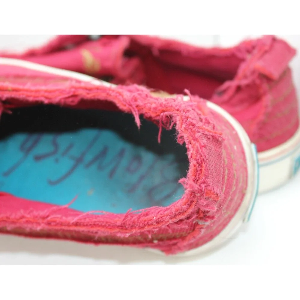 Blowfish Malibu Women's Magenta Pink Canvas‎ Distressed Frayed Slip On Sneakers